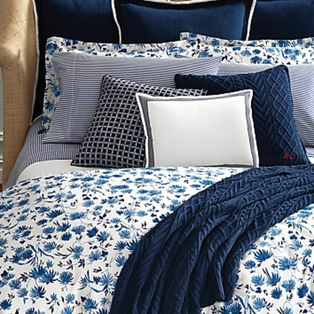 NWT - (set of 2) Ralph Lauren Blue and White Linen Whitby Throw Pillow 15
